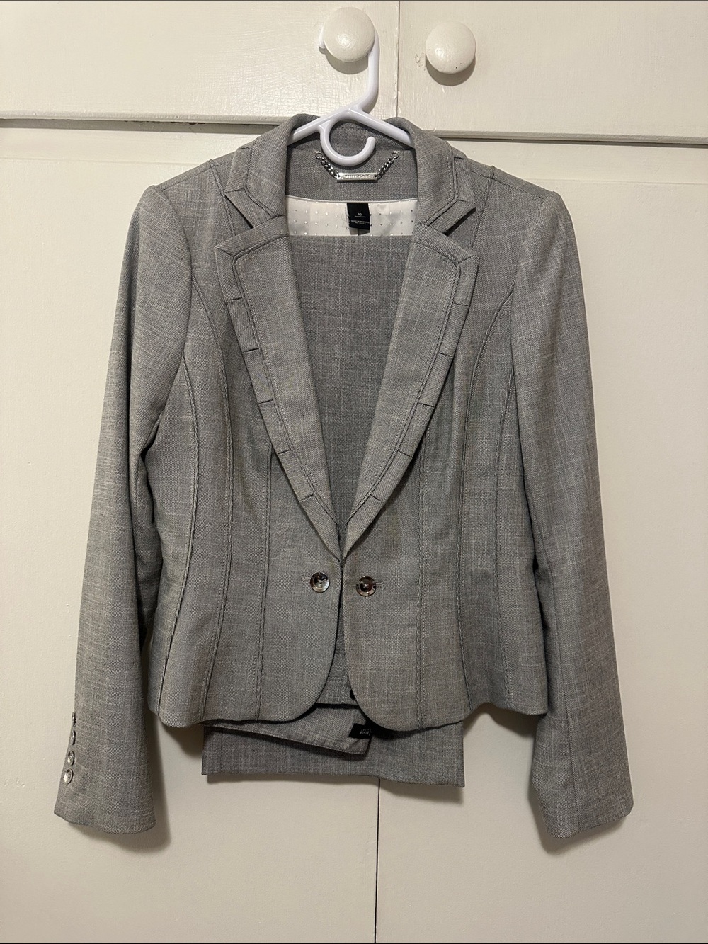White House Black Market Gray Pinstripe Two-Button Blazer
